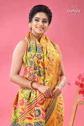 Energy yellow floral silk kantha embroidered saree woman yellow floral embroidered saree 2