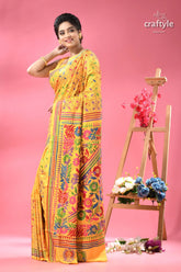 Energy yellow floral silk kantha embroidered saree vibrant yellow saree intricate colorful 4