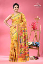 Energy yellow floral silk kantha embroidered saree yellow saree colorful floral embroidery 1