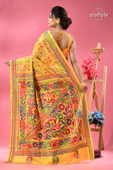 Energy yellow floral silk kantha embroidered saree yellow silk saree intricate floral 5