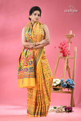 Energy yellow floral silk kantha embroidered saree yellow saree colorful floral embroidery 3