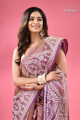 English lavender dual tone silk saree gujrati stitch woman mauve silk saree white 2