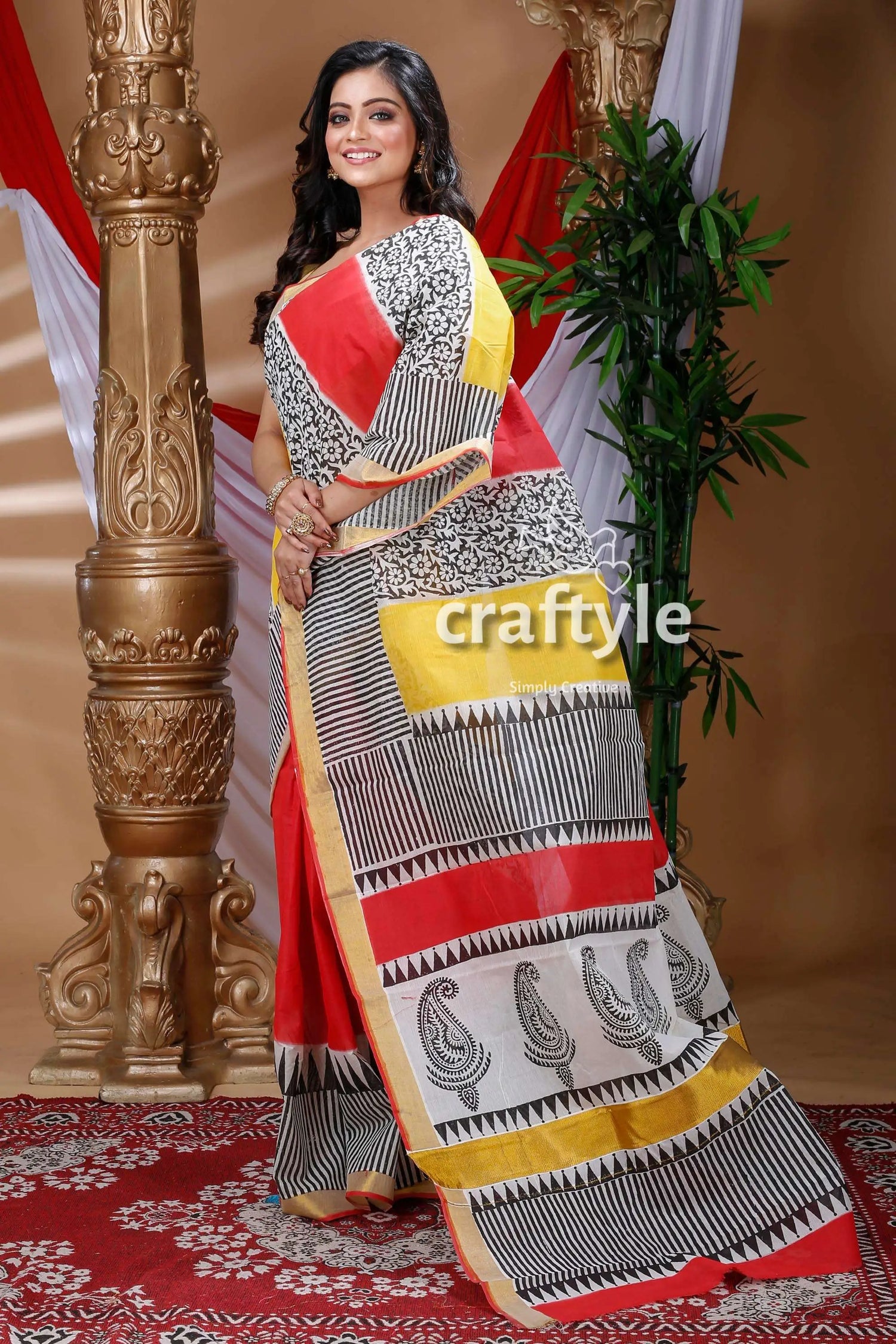 Ethnic design multicolor hand block kerala cotton saree woman colorful patterned saree 3
