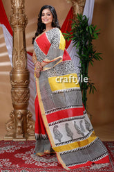 Ethnic design multicolor hand block kerala cotton saree woman colorful patterned saree 3