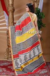 Ethnic design multicolor hand block kerala cotton saree colorful patterned saree 4