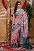 Exclusive blush pink hand block print zari border pure tussar silk sari woman pink zigzag patterned saree 1