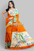 Exclusive deep saffron hand batik pure mulberry silk saree - sari orange white batik saree 1