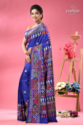 Exclusive designer persian blue hand kantha silk saree royal blue silk saree colorful 3