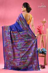 Exclusive designer persian blue hand kantha silk saree woman vibrant blue multi color embroidered 4