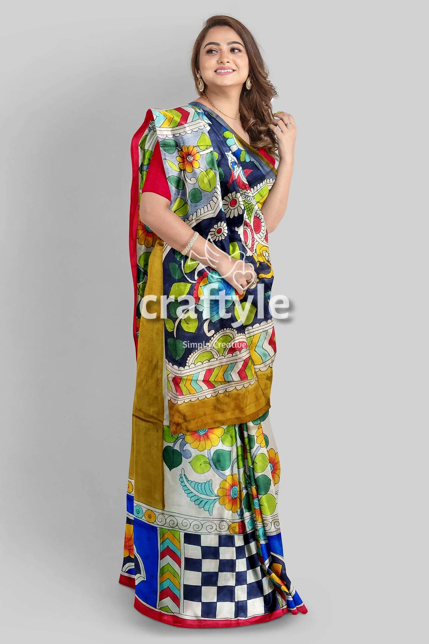 Exclusive floral peacock motif hand painted pure tussar kalamkari saree woman colorful saree 2