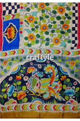 Exclusive floral peacock motif hand painted pure tussar kalamkari saree hand-painted silk saree 6
