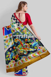 Exclusive floral peacock motif hand painted pure tussar kalamkari saree hand-painted silk saree peacock design 5