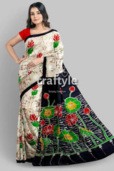 Exclusive lotus motif hand batik mulberry pure silk saree woman floral-patterned saree 7