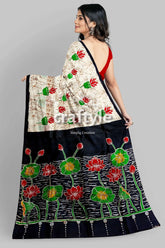 Exclusive lotus motif hand batik mulberry pure silk saree woman batik saree 8