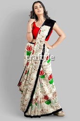 Exclusive lotus motif hand batik mulberry pure silk saree woman floral-patterned saree 2