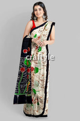 Exclusive lotus motif hand batik mulberry pure silk saree woman patterned saree 1