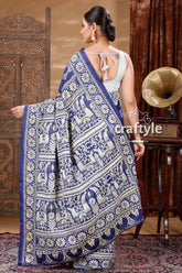 Exclusive Navy Blue Traditional Silk Kantha Saree-Craftyle