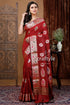 Fire brick red traditional zari work mangalgiri silk saree maroon saree ornate border 1