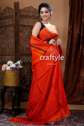 Fire orange mulberry pure silk hand block saree orange patterned saree 2