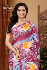 Fish artistry handcrafted batik pure cotton saree woman fish-patterned saree 2