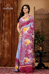 Fish artistry handcrafted batik pure cotton saree woman fish-patterned saree 3
