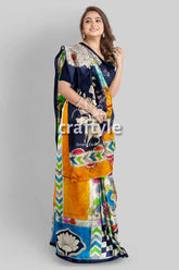 Fish motif spanish green floral design hand painted pure tussar kalamkari saree woman colorful saree 2