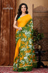 Floral design elegant handmade batik pure cotton saree woman yellow green patterned saree 1