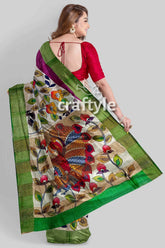 Floral design hand painted zari border pure tussar kalamkari saree woman painted saree 5