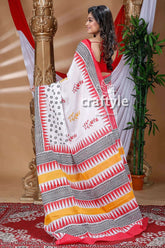 Floral design porcelain white hand block pure cotton saree white cotton saree colorful geometric 4