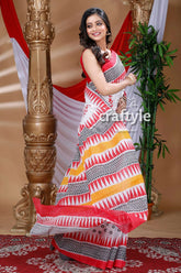 Floral design porcelain white hand block pure cotton saree woman patterned saree 1