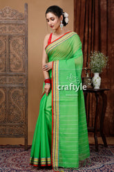 Fluorescent green woven border handloom cotton saree green saree decorative border 3
