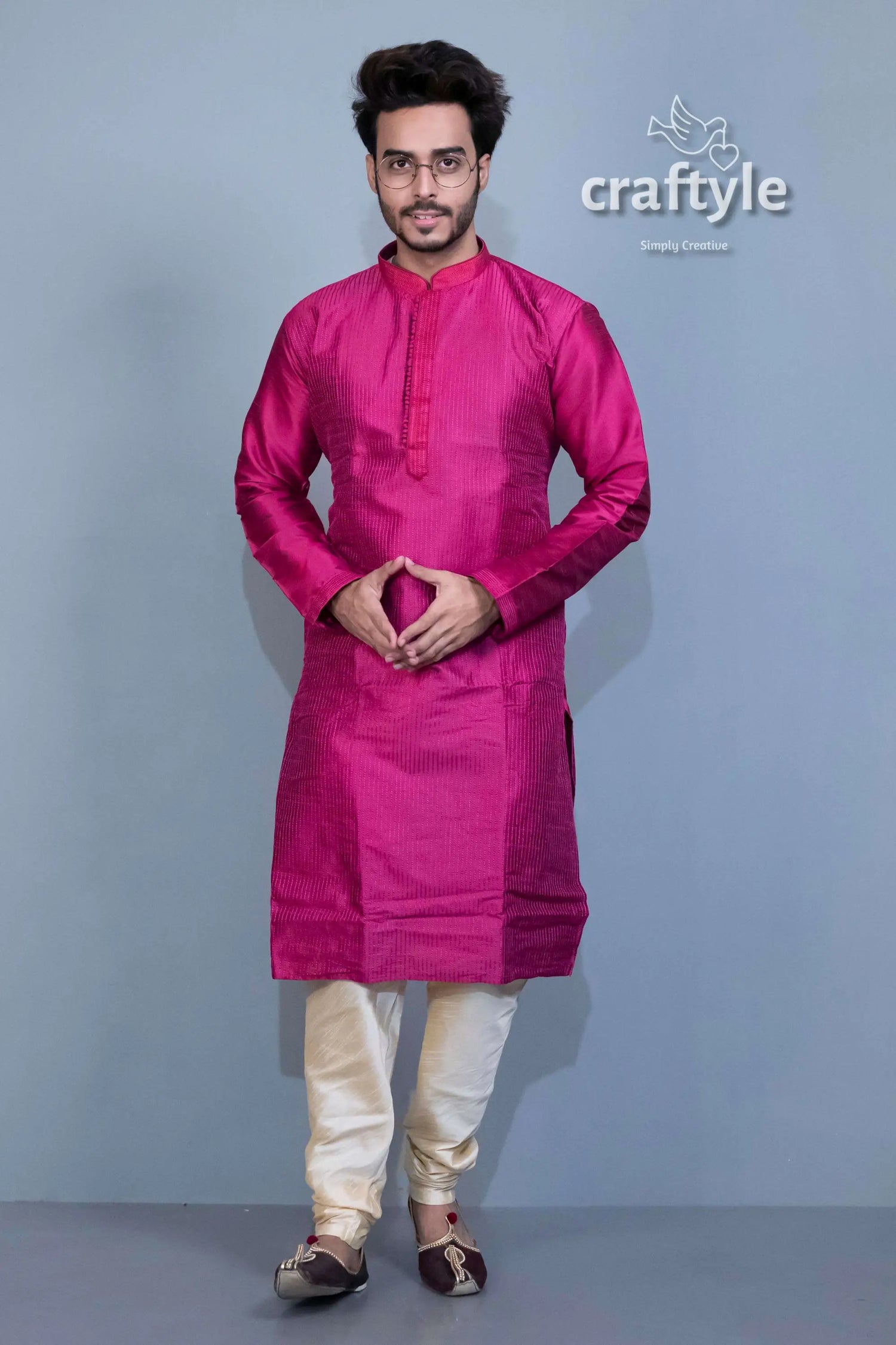 French plum soft silk embroidered kurta for men man magenta kurta pajama 1