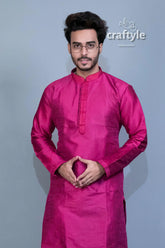 French plum soft silk embroidered kurta for men magenta men’s kurta 2
