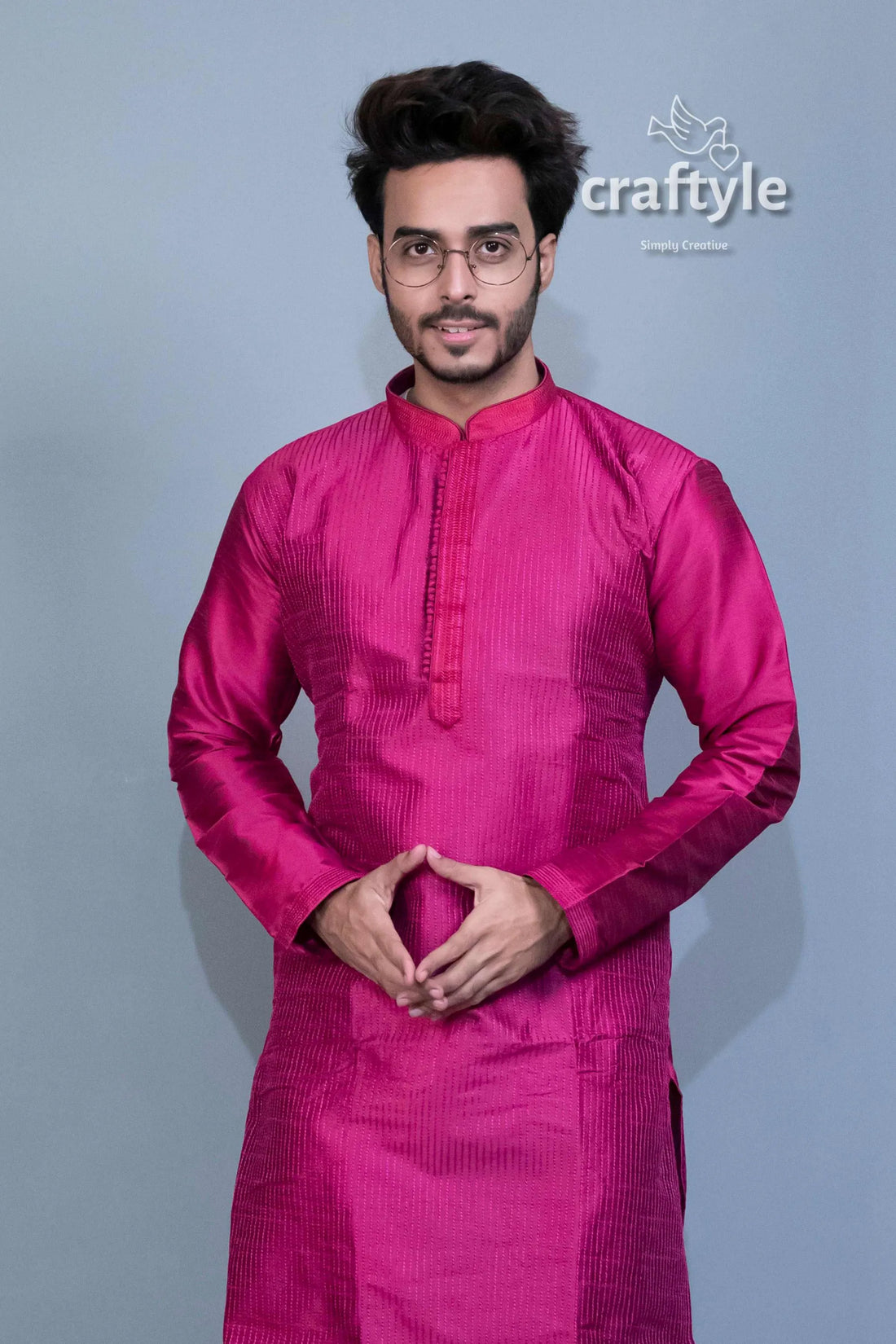 French plum soft silk embroidered kurta for men magenta men’s 2