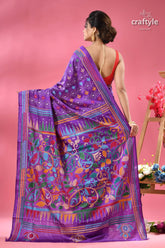 French violet designer handmade silk kantha saree purple silk saree colorful floral 3