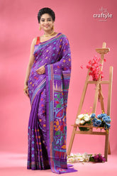 French violet designer handmade silk kantha saree purple kantha stitch saree floral 6