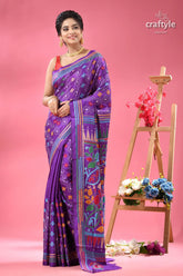 French violet designer handmade silk kantha saree woman vibrant purple saree intricate 1