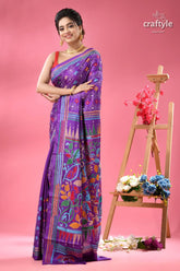 French violet designer handmade silk kantha saree purple saree colorful floral geometric 5