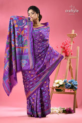 French violet designer handmade silk kantha saree purple saree colorful embroidered floral 4