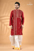 French wine kantha embroidered cotton mens kurta men’s embroidered red kurta white 1