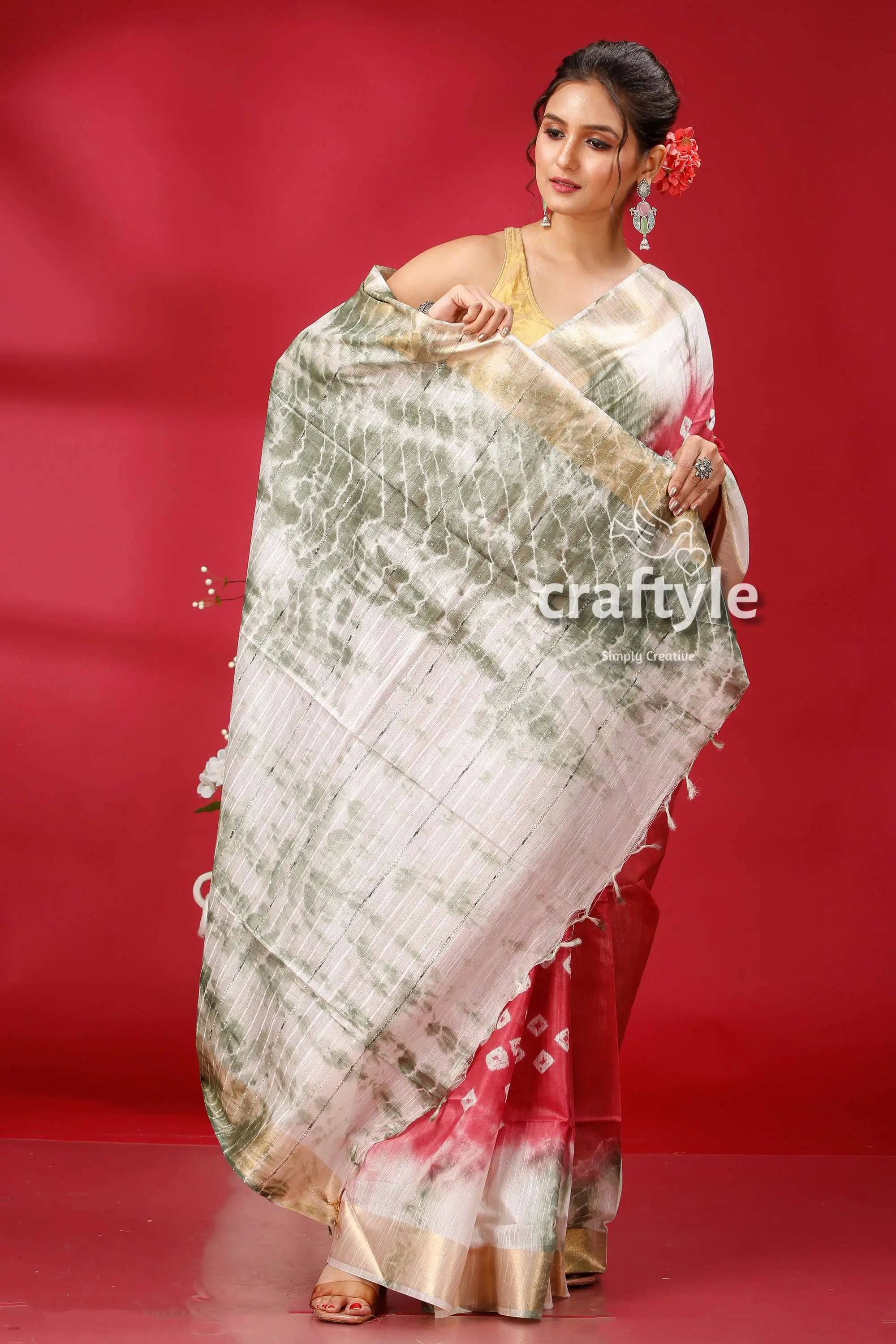 French wine-white bandhni silk saree - unique and elegant woman tie-dye saree 5