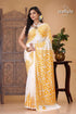 Fuel yellow white floral motif silk kantha saree white saree yellow floral embroidery 1