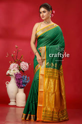 Fun green bomkai silk saree with zari border - beautiful and versatile green gold saree 3
