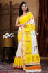 Goddess ma durga hand painted yellow kerala cotton saree woman yellow white saree 1