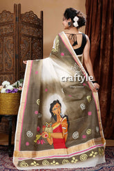 Goddess ma laxmi hand painted kerala cotton saree hand-painted saree woman figure 2