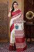 Goddess motif berry red hand block print pure tussar saree woman white maroon saree 1