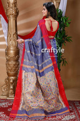 Golden blue handloom cotton saree red blue patterned saree 4