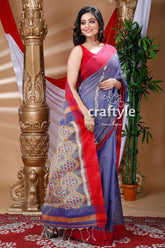 Golden blue handloom cotton saree woman blue red saree 1