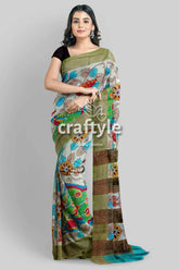 Gorgeous handmade floral design pure tussar kalamkari saree with zari border floral-patterned saree 2