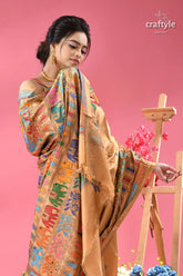 Grain brown elephant art exclusive kantha silk saree woman light brown saree colorful 2